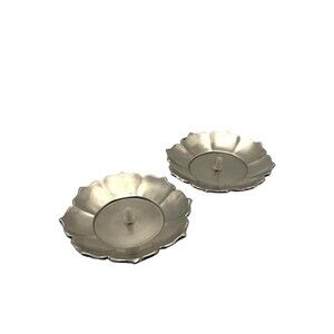 Vintage Scalloped Metal Bobeche Candle Adapters Peg Floral Drip Cups Lot of 2